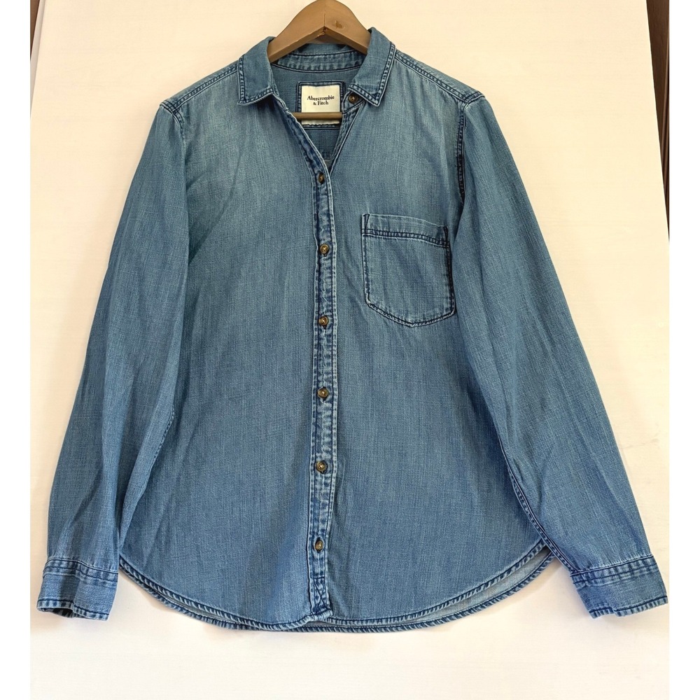 Abercrombie & Fitch Womens Denim Button Down Shirt Medium Wash Long Sleeve Top